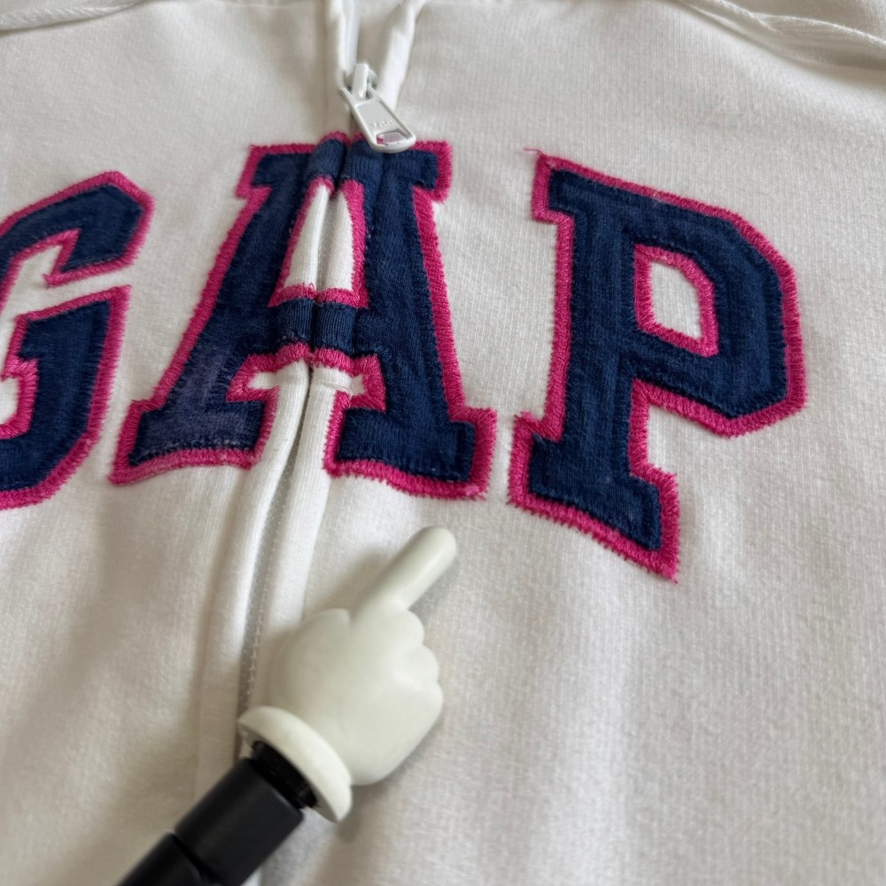 Gap Vintage Y2K Arch Logo Zip Up Hoodie XS Cream Pink Blue Fleece Sweatshirt - Picture 10 of 11